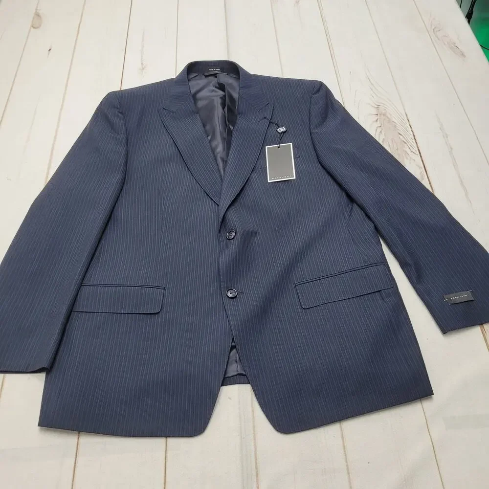 Sean John NWT navy blue pinstripe multi stripe blazer suit jacket 46R